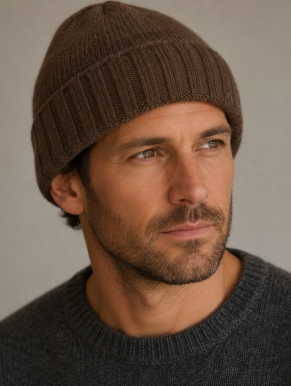 Tesma Brown Cashmere Cuffed Hat Beanie Unisex-Made In Italy -NWT -OSFM